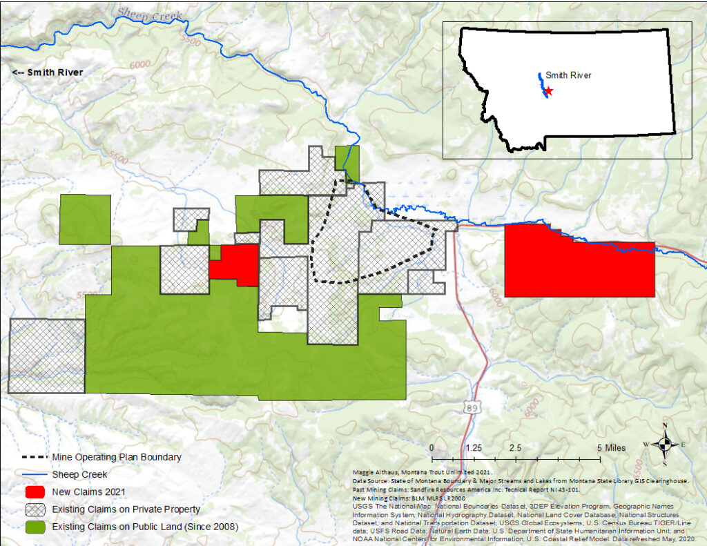 Public Land Mining Claims Map - Sheep Creek