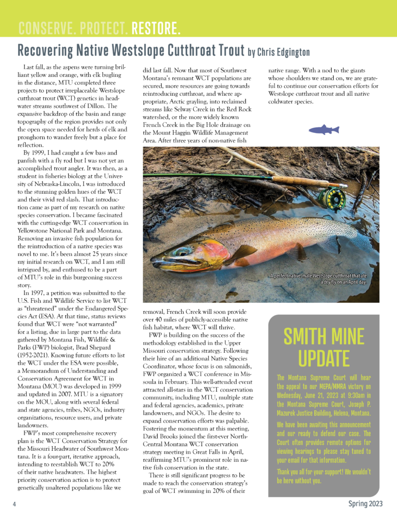 Spring 2023 Trout Line and 2022 Annual Report - Montana Trout Unlimited